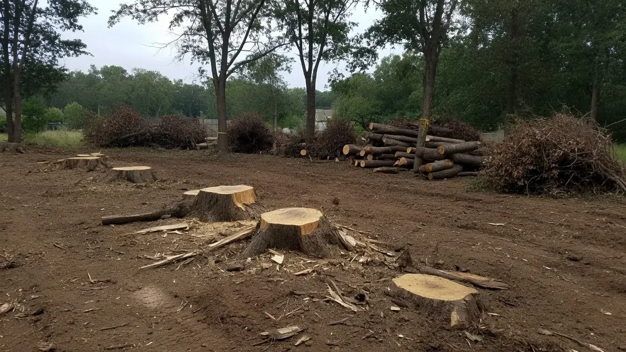 Cleared New Jersey lot with stumps removed and brush piled