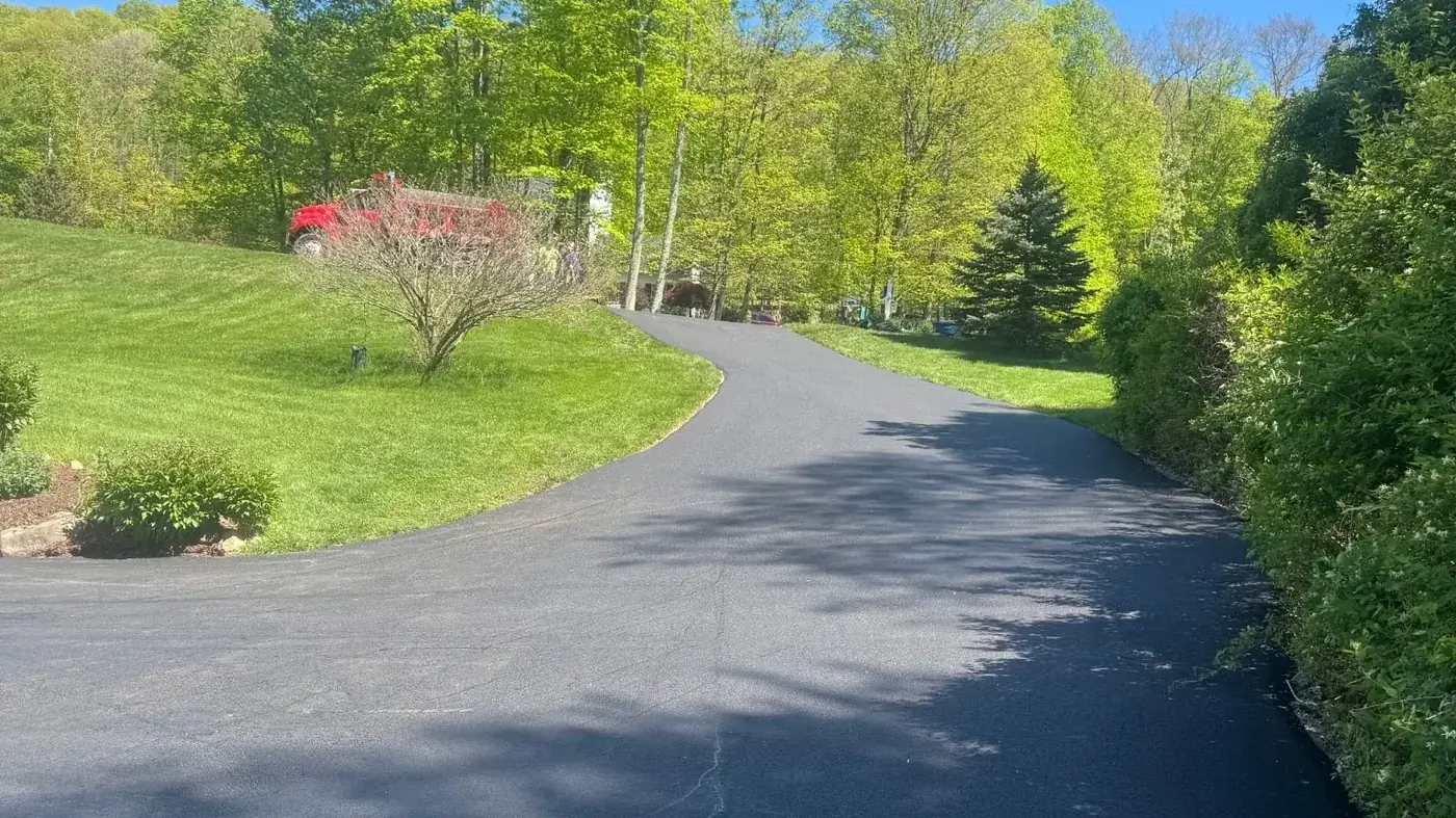 Freshly paved asphalt in Blairstown, New Jersey by Black Diamond Paving